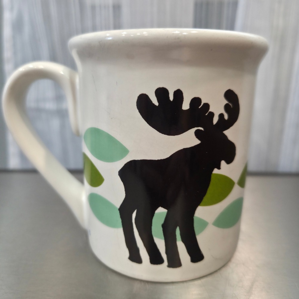Shard Moose Coffee Mug White Green Leaf Pattern Blue Interior Ceramic Cup
